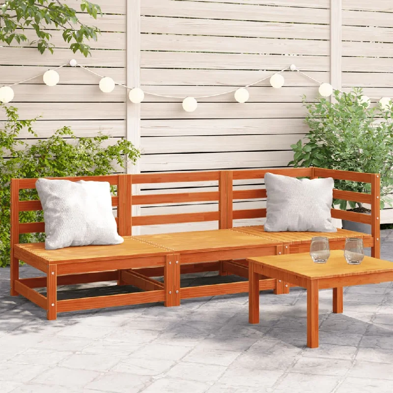 Patio Sofa 3-Seater Wax Brown Solid Wood Pine