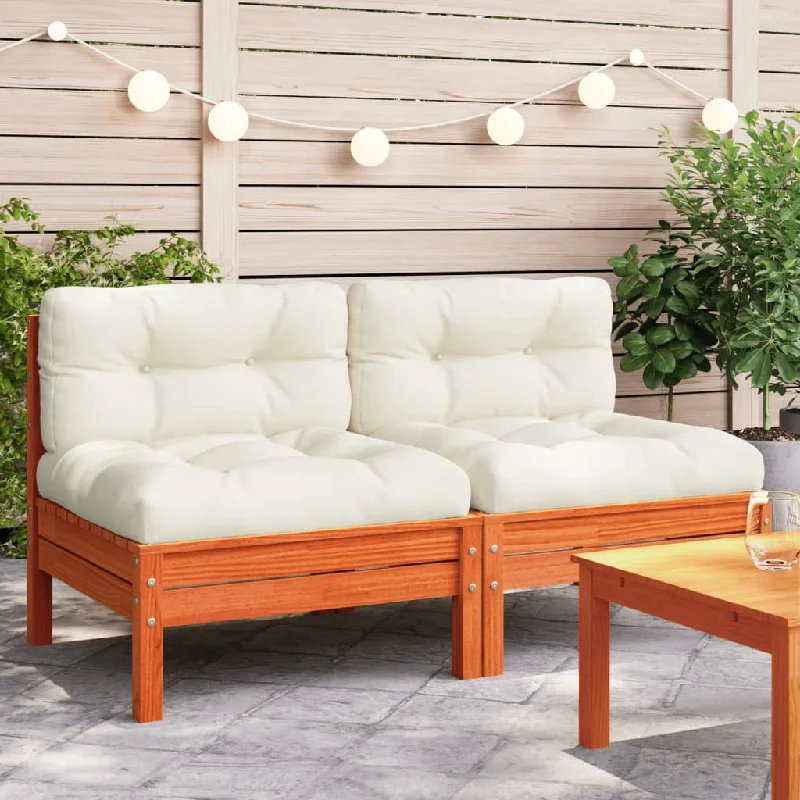 Patio Sofa Armless with Cushions 2 pcs Wax Brown Solid Wood Pine