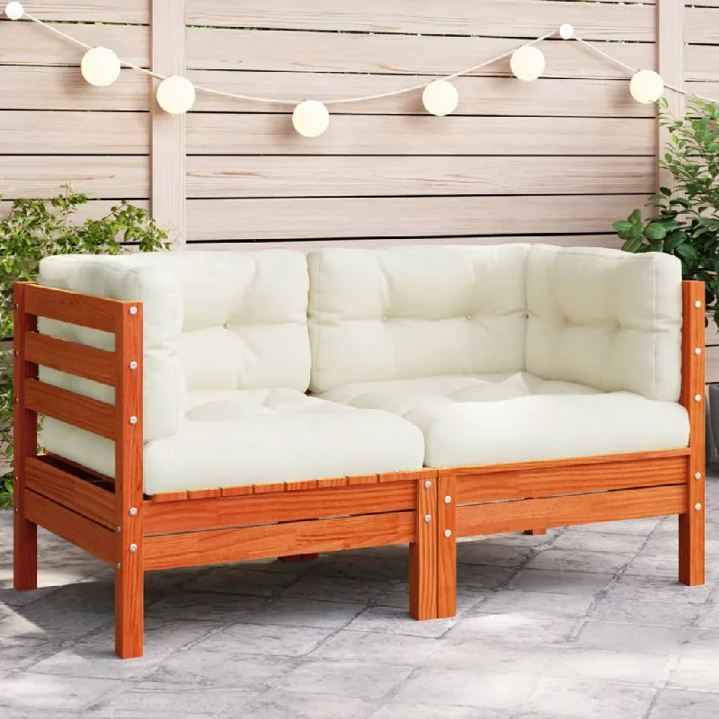 Patio Sofa Corner with Cushions Wax Brown Solid Wood Pine