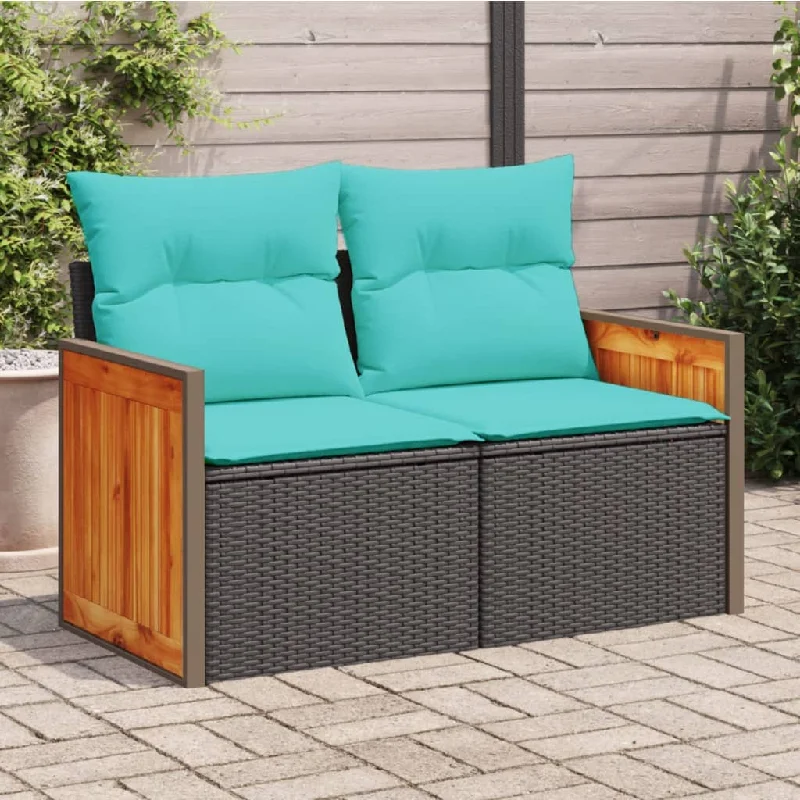 Patio Sofa with Cushions 2-Seater Black Poly Rattan