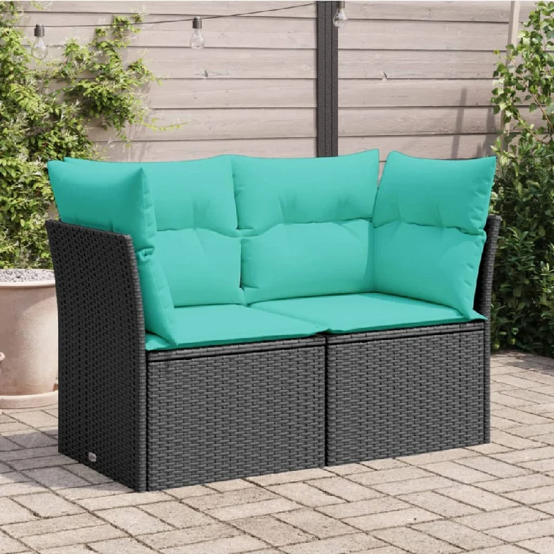 Patio Sofa with Cushions 2-Seater Black Poly Rattan