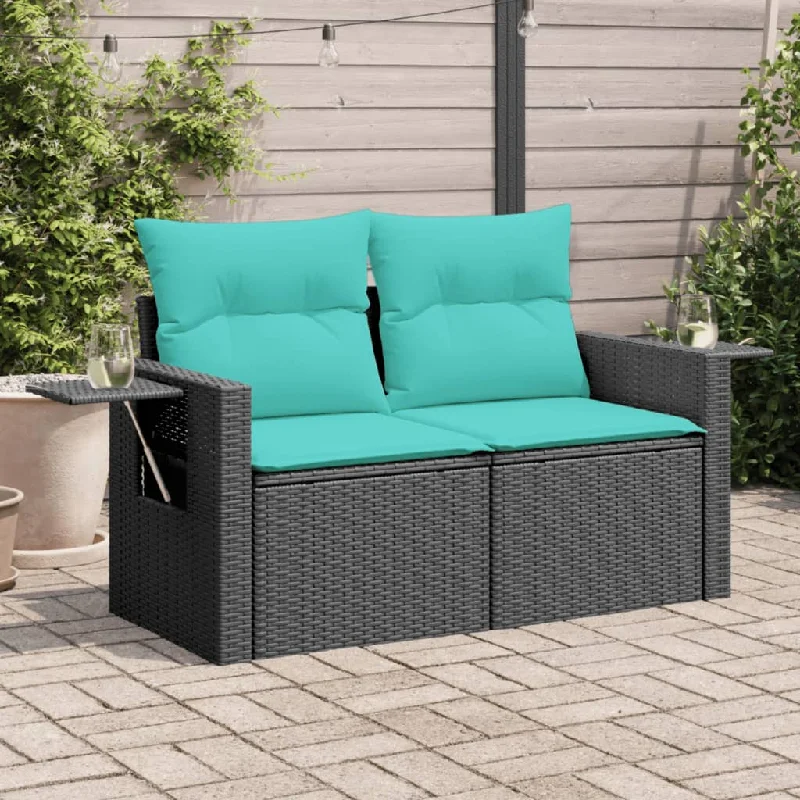 Patio Sofa with Cushions 2-Seater Black Poly Rattan