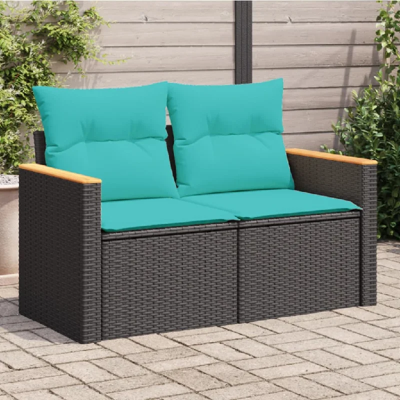 Patio Sofa with Cushions 2-Seater Black Poly Rattan