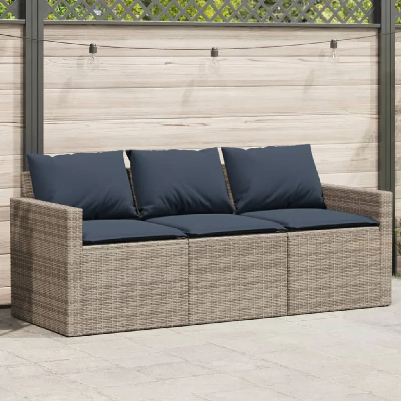 Patio Sofa with Cushions 3-Seater Seating Poly Rattan Brown/Gray/Black