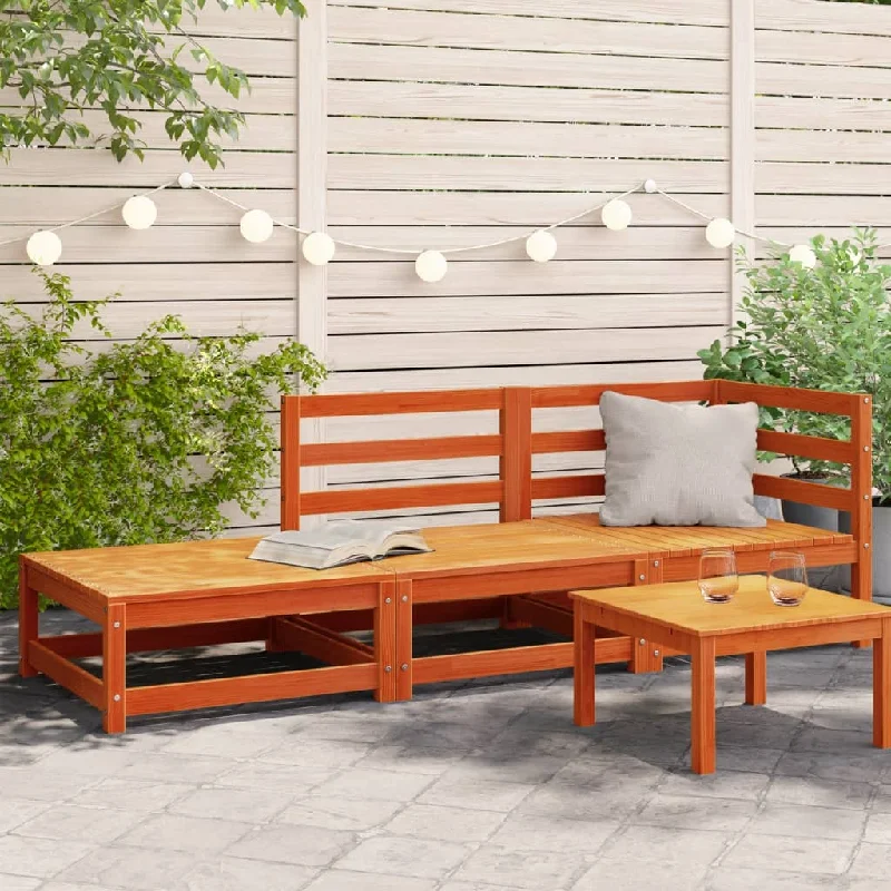 Patio Sofa with Footstool 2-Seater Wax Brown Solid Wood Pine