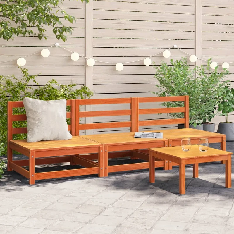 Patio Sofas Armless 3 pcs Wax Brown 27.6"x27.6"x26.4" Solid Wood Pine