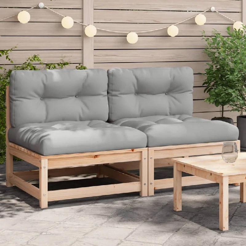 Patio Sofas Armless with Cushions 2 pcs Solid Wood Pine