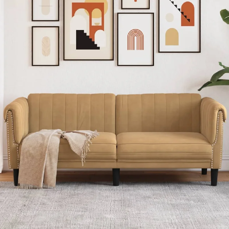 Sofa 2-Seater Brown Faux Suede Leather