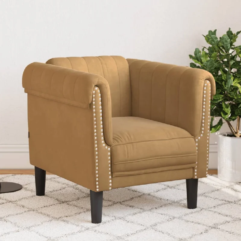 Sofa Chair Brown Faux Suede Leather