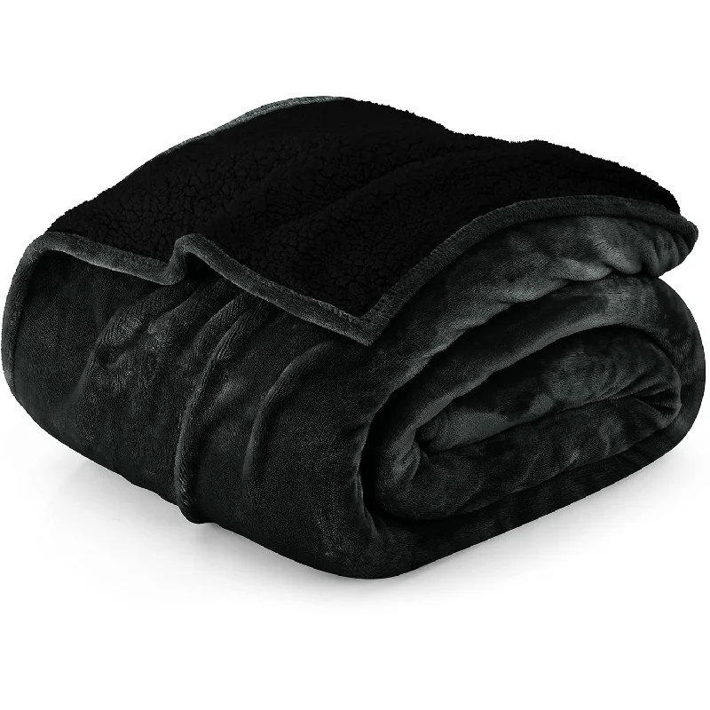 Sherpa Blanket Queen Size [Black, 90X90 Inches] - 480Gsm Thick Warm Plush Fleece Reversible Blanket For Bed, Sofa, Couch, Camping And Travel