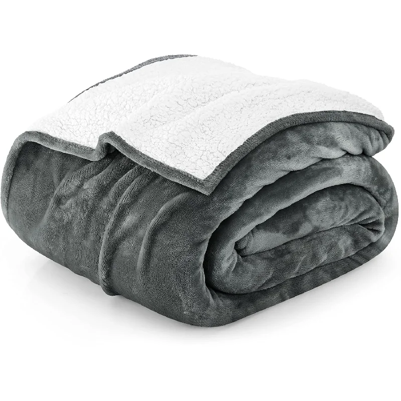 Sherpa Blanket Queen Size [Grey, 90X90 Inches] - 480Gsm Thick Warm Plush Fleece Reversible Blanket For Bed, Sofa, Couch, Camping And Travel