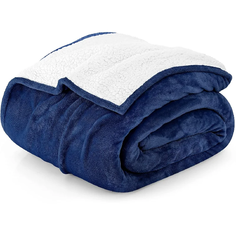 Sherpa Blanket Twin Size [Navy, 90X66 Inches] - 480Gsm Thick Warm Plush Fleece Reversible Winter Blanket For Bed, Sofa, Couch, Camping And Travel