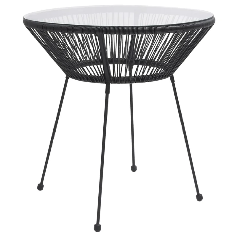 Patio Dining Table Black Ø27.6"x29.1" Rattan and Glass