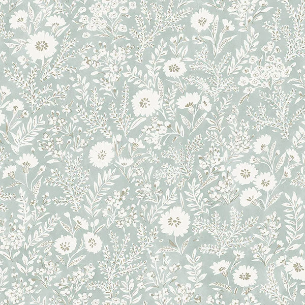 Agathon Seafoam Floral Wallpaper from the Delphine Collection