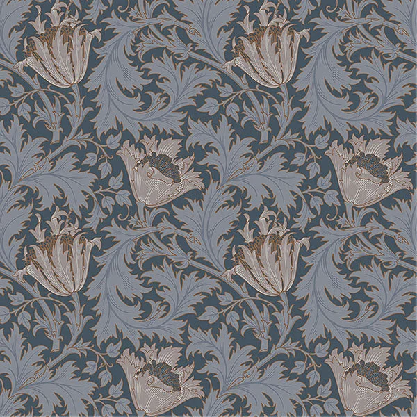 Anemone Dark Blue Floral Trail Wallpaper