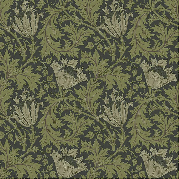 Anemone Dark Green Floral Trail Wallpaper