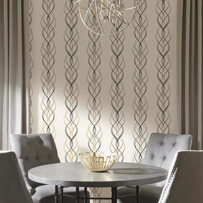 Aurora Wallpaper in Black, White, and Gold from the Modern Metals Collection