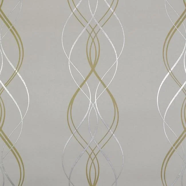 Aurora Wallpaper in Gold, Pearl, and Silver from the Modern Metals Collection