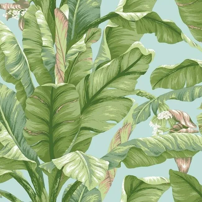 Banana Leaf Peel & Stick Wallpaper in Blue and Green by York Wallcoverings