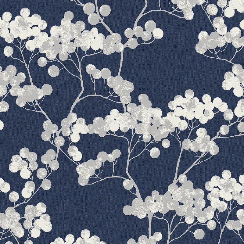 Bayberry Blossom Wallpaper in Navy Blue from Etten Gallerie Collection