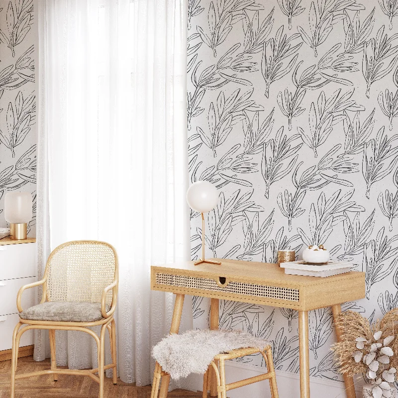 Black and White Leaves Wallpaper Mural