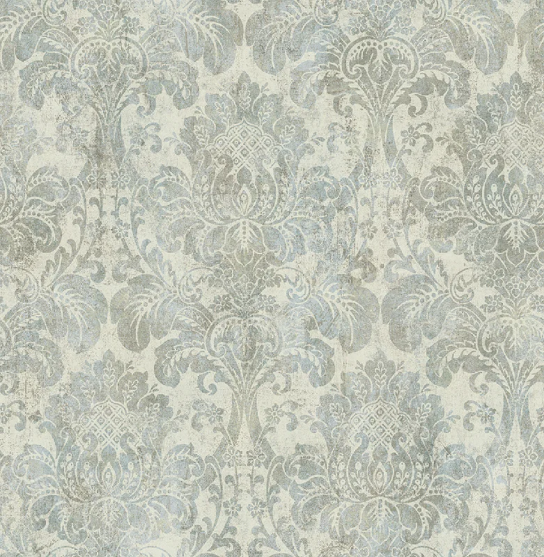 Distressed Damask Wallpaper in Plated from the Vintage Home 2 Collection