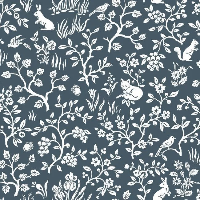 Fox & Hare Wallpaper in Navy from Magnolia Home Vol. 2