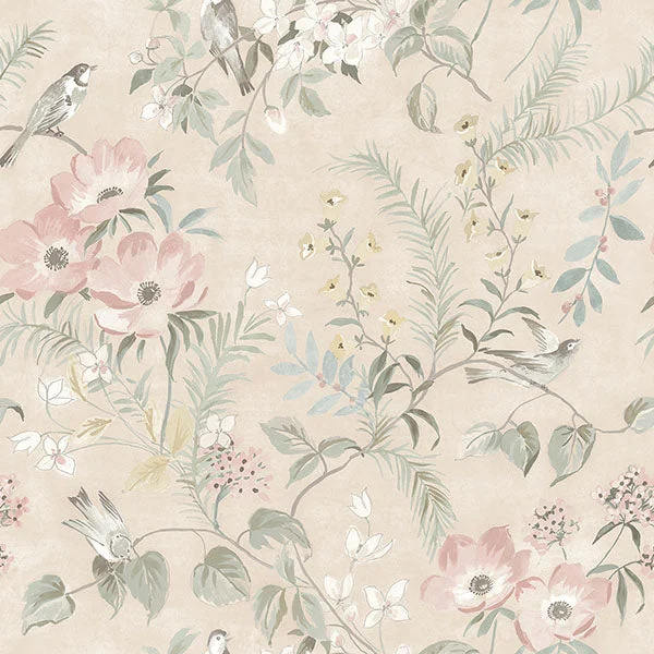 Frederique Blush Bloom Wallpaper from the Delphine Collection