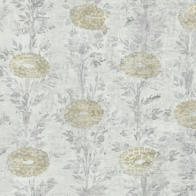 French Marigold Wallpaper in Gold and Off-White from the Tea Garden Collection