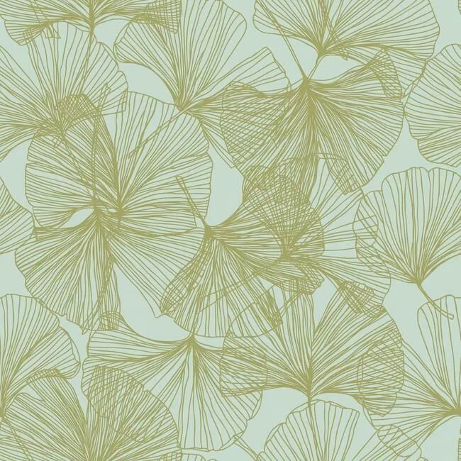 Gingko Leaves Peel & Stick Wallpaper in Green and Gold