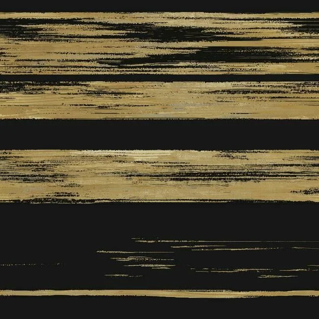 Horizontal Dry Brush Wallpaper in Black and Gold from the 24 Karat Collection