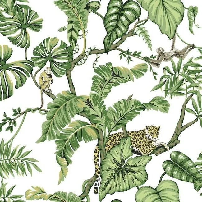 Jungle Cat Wallpaper in White from the Traveler Collection by Ronald Redding