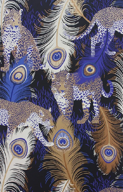 Leopardo Wallpaper in Black and Electric Blue by Matthew Williamson for Osborne & Little