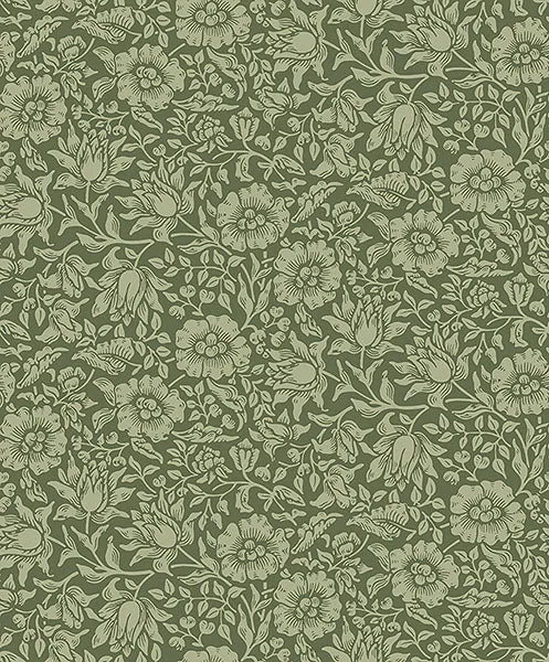 Mallow Dark Green Floral Vine Wallpaper