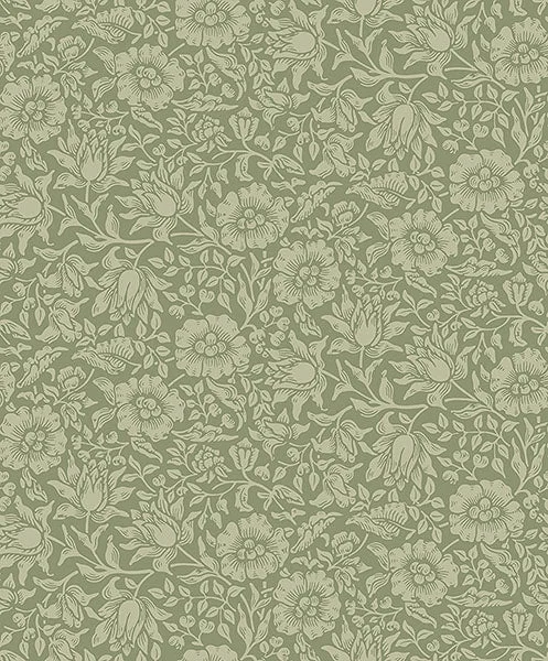 Mallow Green Floral Vine Wallpaper