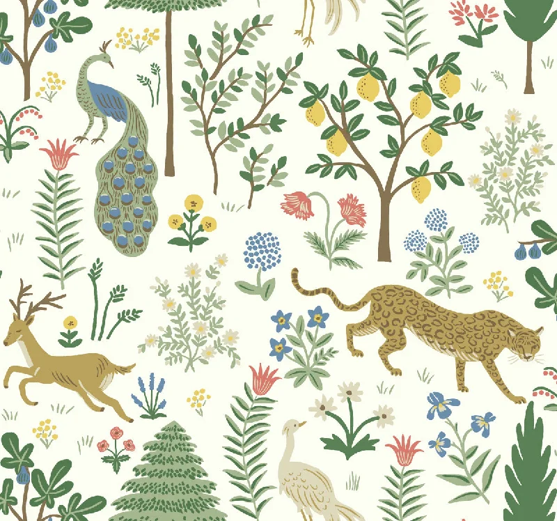 Menagerie Wallpaper in White/Brown from the Rifle Paper Co. 2nd Edition