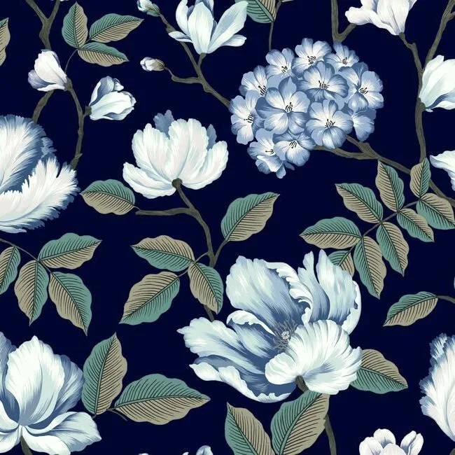 Morning Garden Wallpaper in Navy from the Grandmillennial Collection