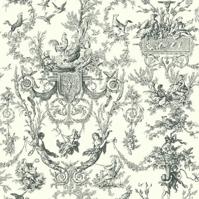 Old World Toile Wallpaper in Black and White