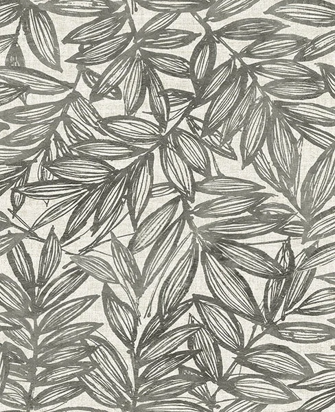 Rhythmic Charcoal Leaf Wallpaper