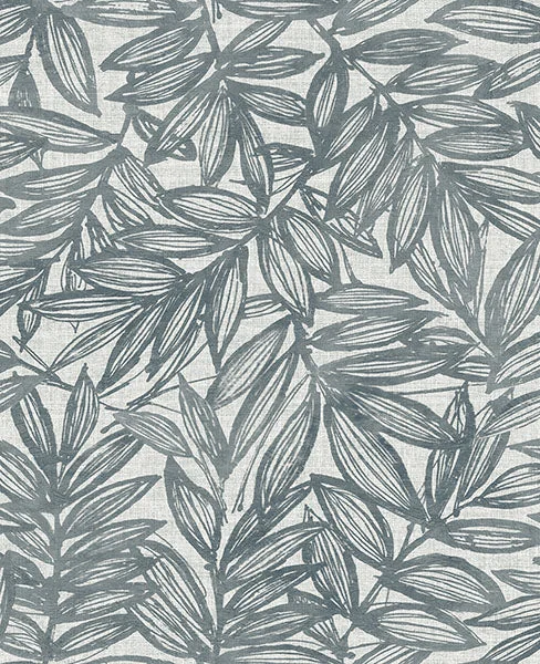 Rhythmic Denim Blue Leaf Wallpaper