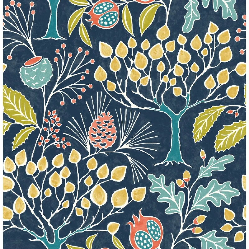 Shiloh Botanical Wallpaper in Navy from the Bluebell Collection