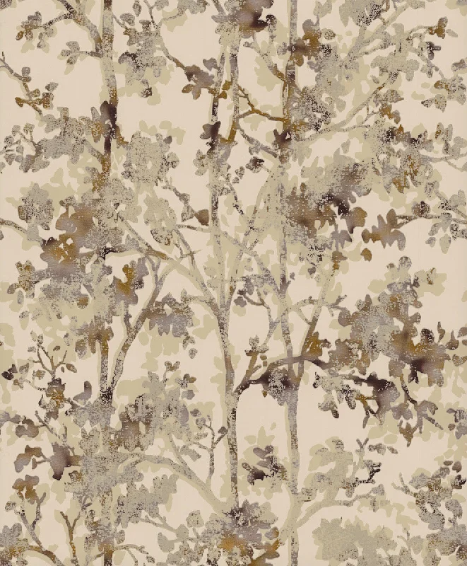 Shimmering Foliage Wallpaper in Khaki/Multi from the Modern Metals Second Edition