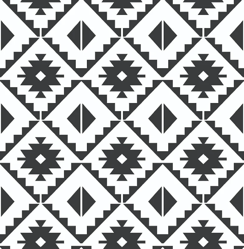 Southwest Tile Peel-and-Stick Wallpaper in Black and White