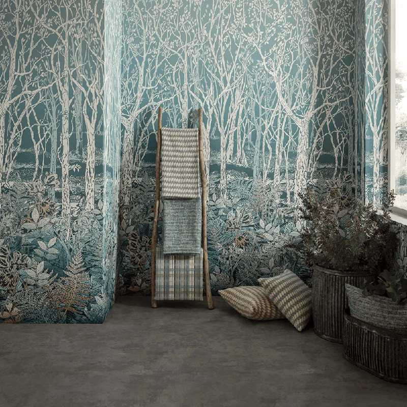 Sylvania Wall Mural in Mint and Teal from the Mansfield Park Collection by Osborne & Little