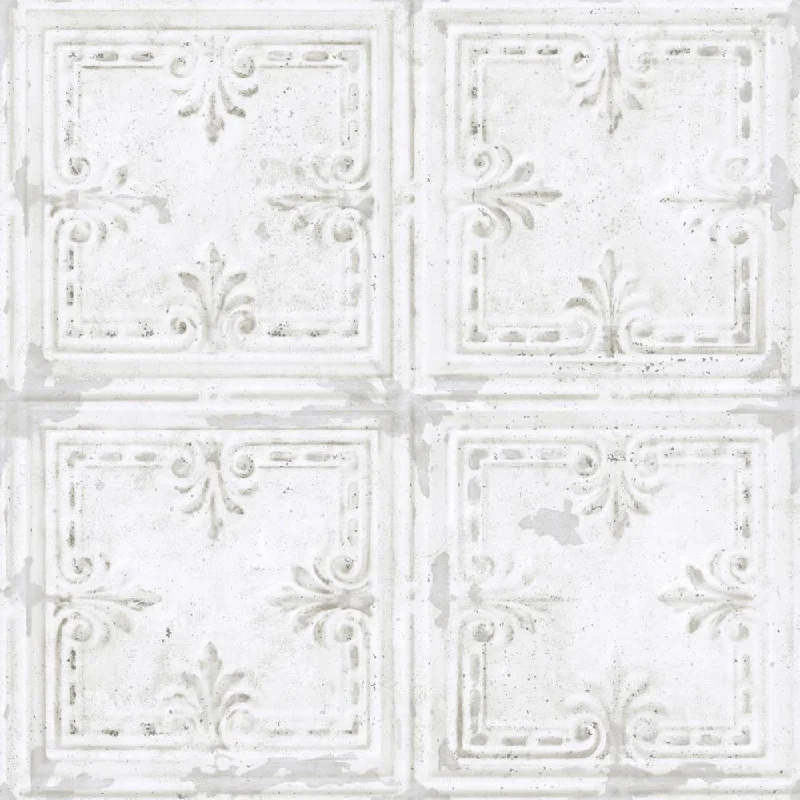 Tin Tile Peel & Stick Wallpaper in White