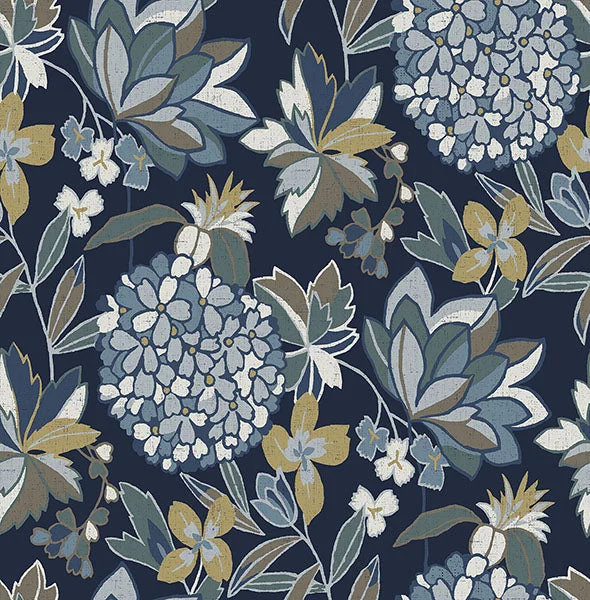 Valdivian Indigo Floral Wallpaper