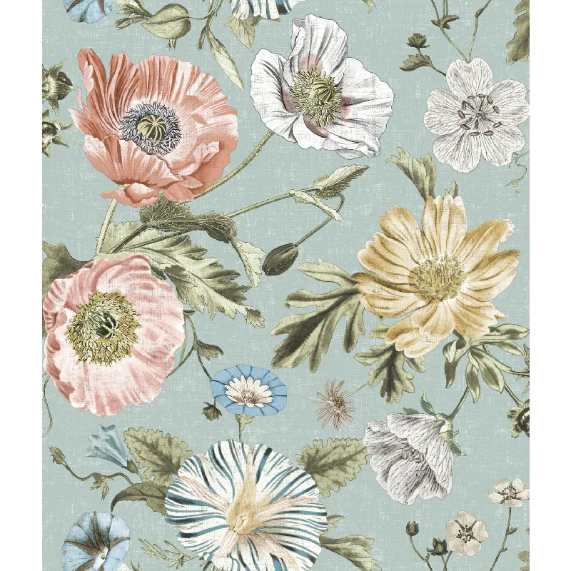 Vintage Poppy Peel & Stick Wallpaper in Blue