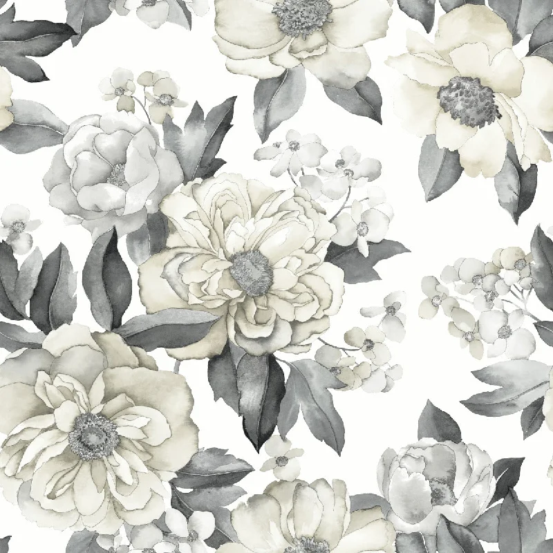 Watercolor Floral Bouquet Peel & Stick Wallpaper in Grey