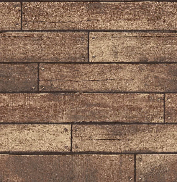 Weathered Brown Nailhead Plank Wallpaper from the Essentials Collection