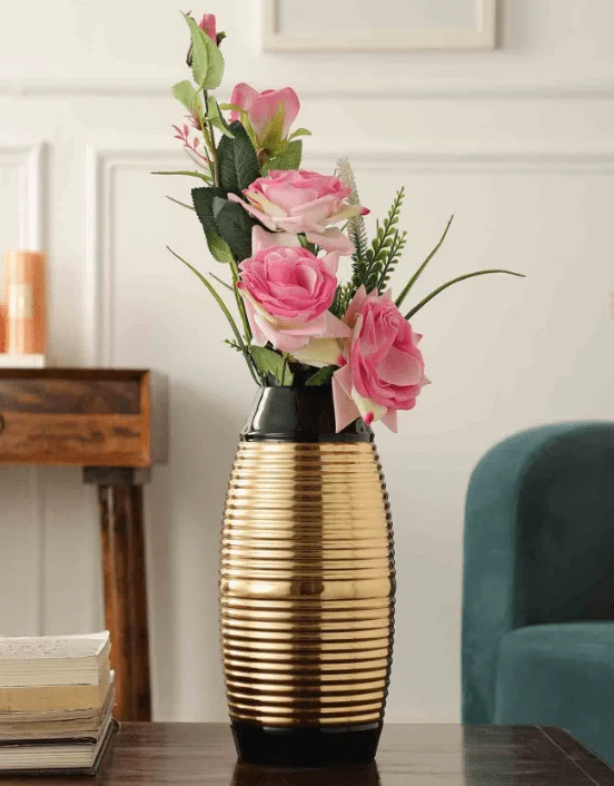 Regal Black and Gold Banded Enamel Vase,